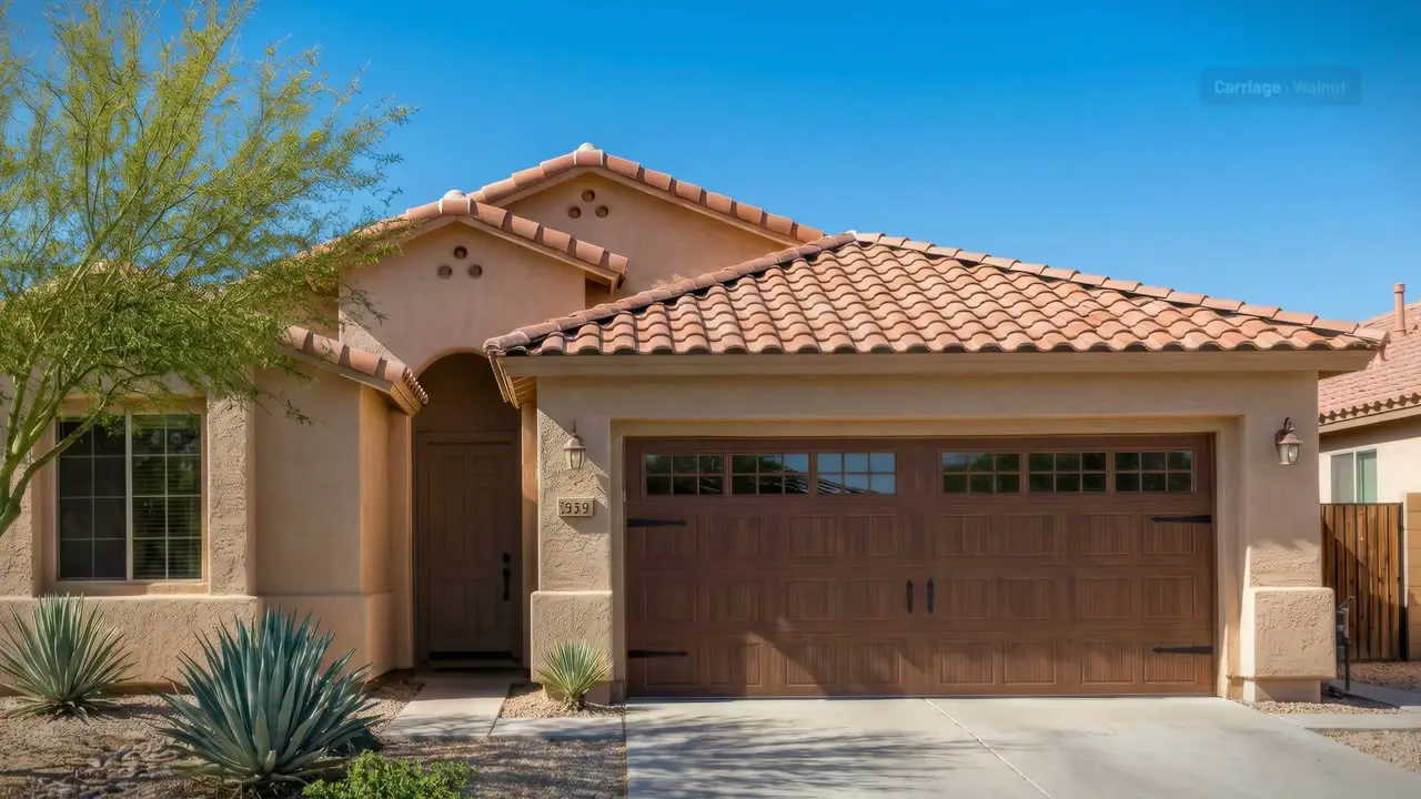 A carriage garage door on a desert home in the Door Studio